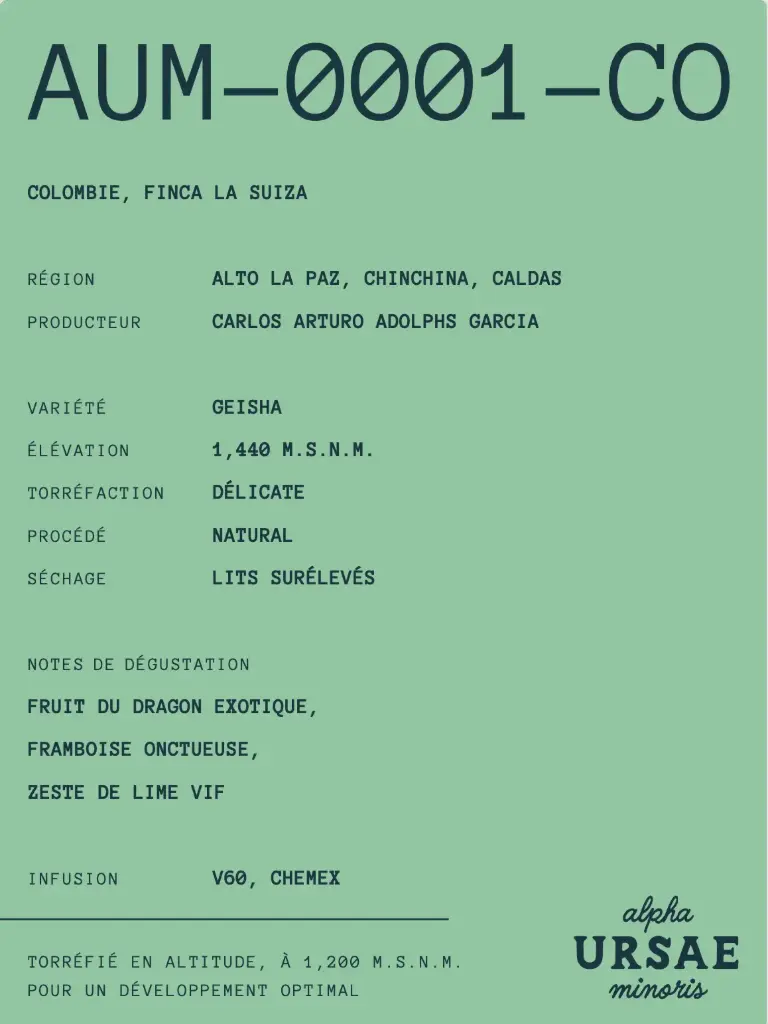 AUM-0001-CO / Colombie Finca La Suiza Geisha