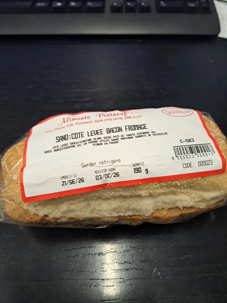 Sandwich Cotes levées 190 gr. Portneuf 