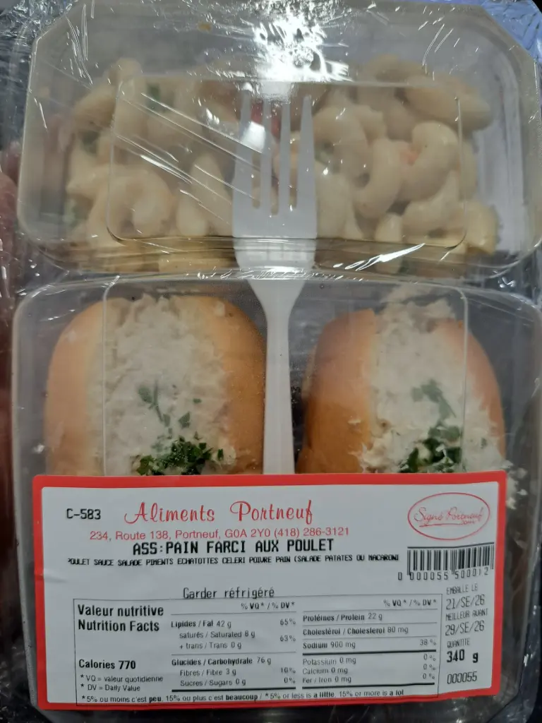 Assiette Pain farci poulet 340 gr. Portneuf