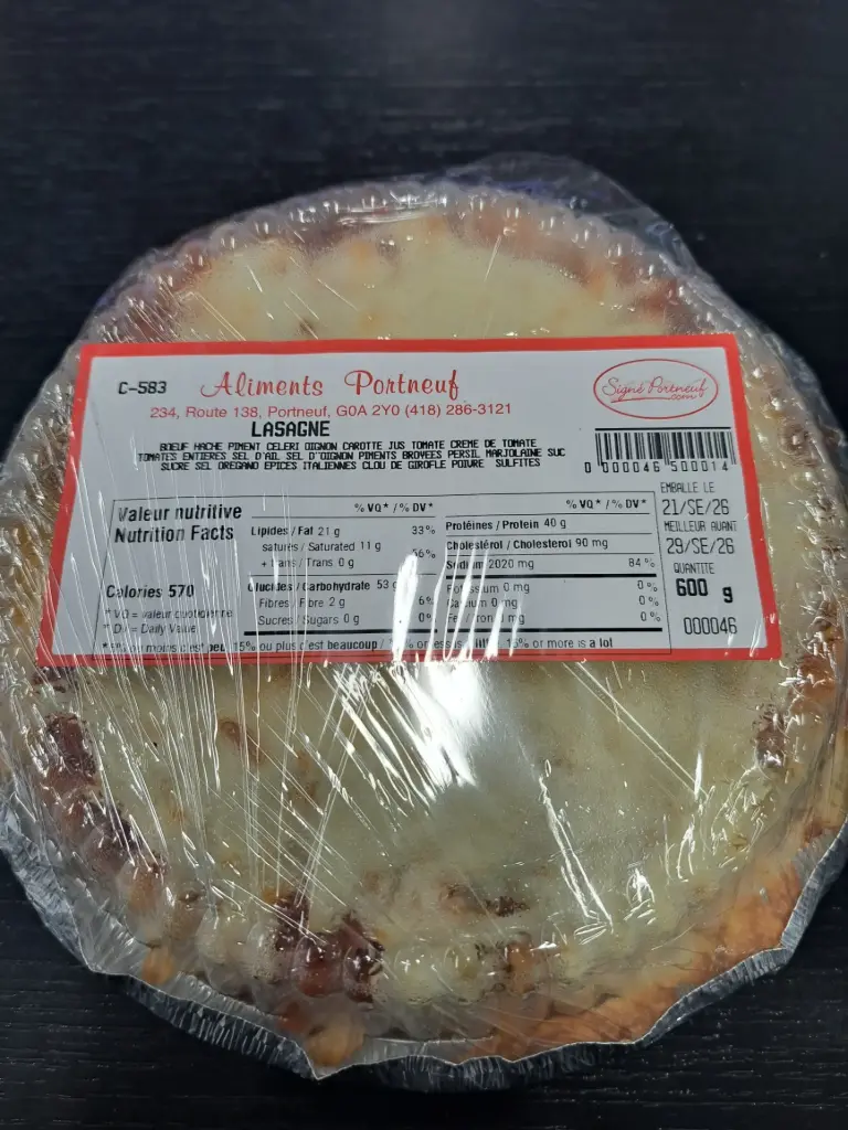 Grosse Lasagne 600 gr. Portneuf  