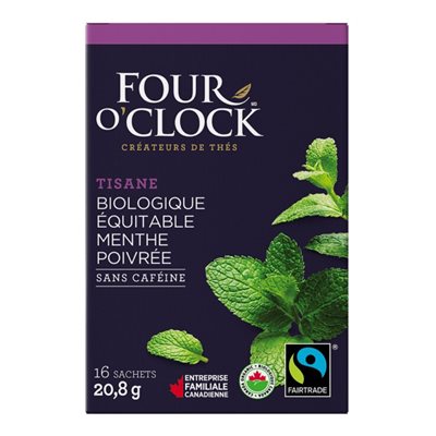 Four O'Clock - Tisane menthe poivrée décaféinée Bio Équitable (16 unités)